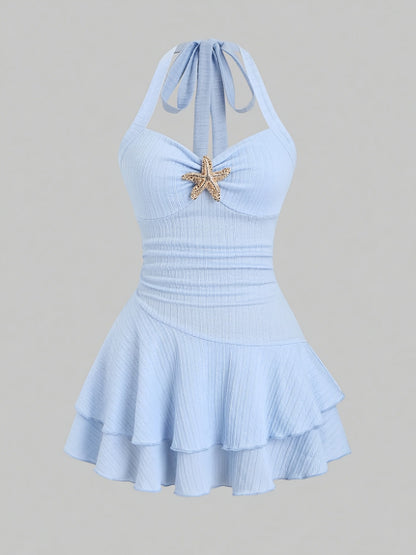 Womens Halter Neck Starfish Print Summer Dress