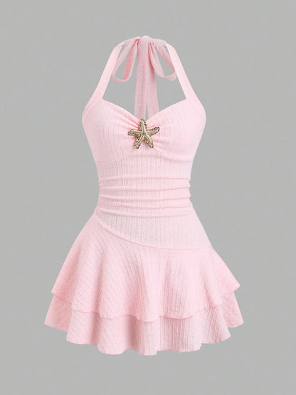 Womens Halter Neck Starfish Print Summer Dress